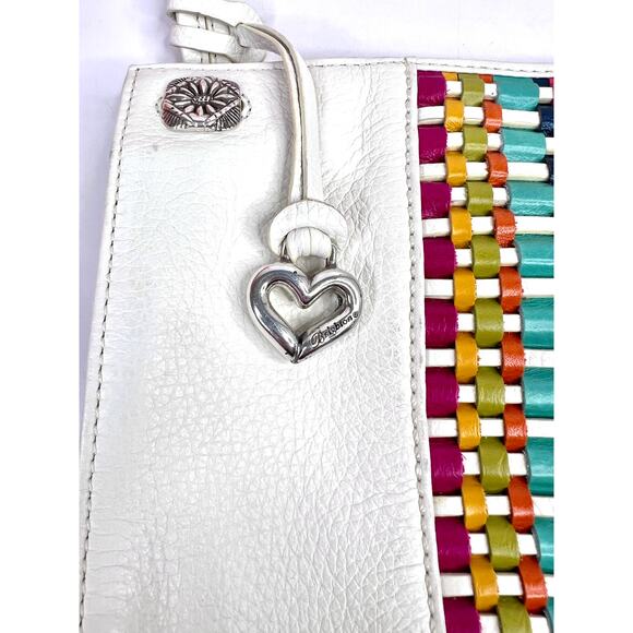 Brighton White Leather Shoulder Purse Bag Colorful Woven Front - Picture 6 of 16